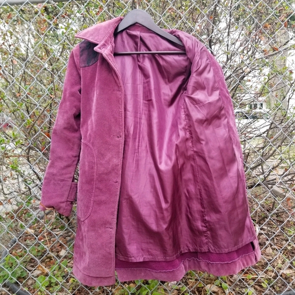 Long collar plum button up corduroy jacket S - Picture 5 of 9